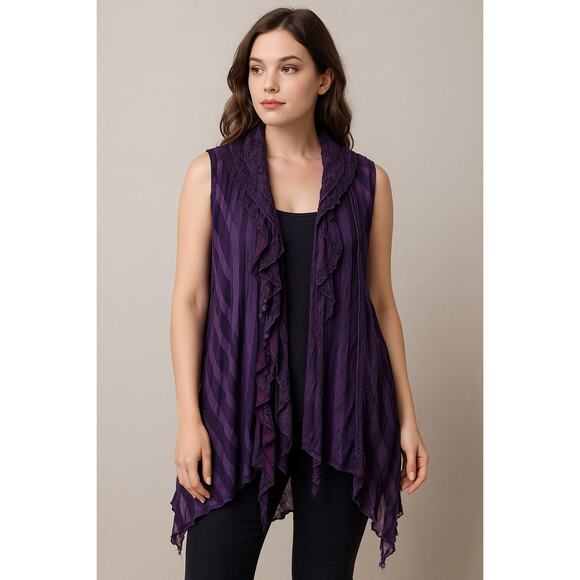 Pretty Angel Fashion Purple Ruffled Lace Duster Vest XL Boho Whimsigoth - Picture 1 of 9